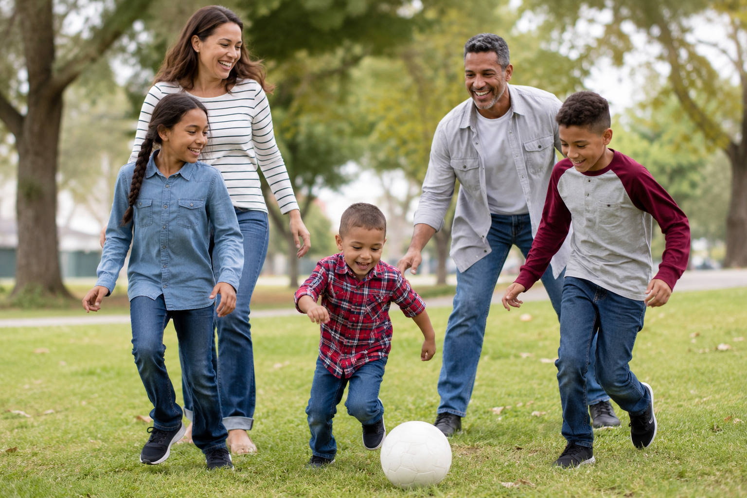 A family enjoying time together playing at a park