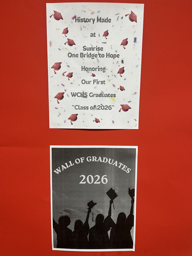 Wall of Graduates honoring the first graduating class at One Bridge to Hope